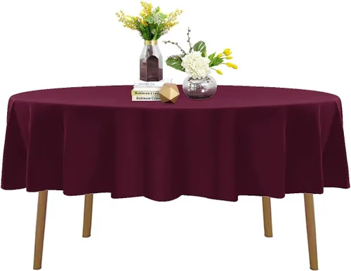 Miniatura 9 de Mantel de poliéster lavable de 90 pulgadas, resistente a las manchas y a las arrugas, mantel decorativo para mesa de comedor, fiestas de bufé y Negro
