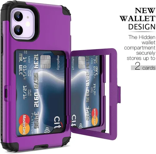 Miniatura 3 de WeLoveCase Defender - Funda tipo cartera para iPhone 11 para mujer y hombre, con espejo oculto, tres capas a prueba de golpes, protección Púrpura