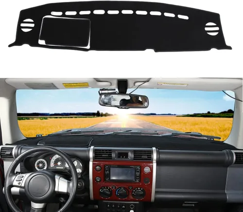 Miniatura 9 de Tapete de poliéster compatible con Toyota FJ Cruiser 2007-2021, cubierta de tablero de automóvil, almohadilla para parasol, accesorios Negro