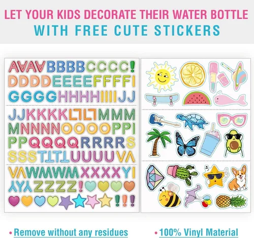 Miniatura 7 de CHILLOUT LIFE Botella de agua aislada para niños de 22 onzas para la escuela con tapa de boquilla a prueba de fugas y bonitas calcomanías Algodón