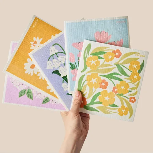 Miniatura 12 de RECYCO Paños suecos para cocina Paquete de 5 trapos geométricos lavables Toallas de papel de limpieza reutilizables de celulosa Paño