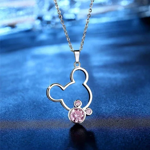 Miniatura 6 de Juego de joyas para mujeres y niñas, juego de collar y aretes de ratón chapados en plata S925, lindo aretes y colgante con circonita cúbica