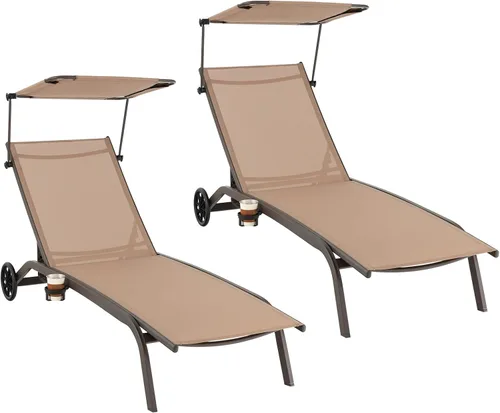 Miniatura 10 de Tangkula Tumbona para patio, reclinable al aire libre con ruedas, toldo ajustable y portavasos, respaldo de 6 niveles, tumbona reclinable de metal