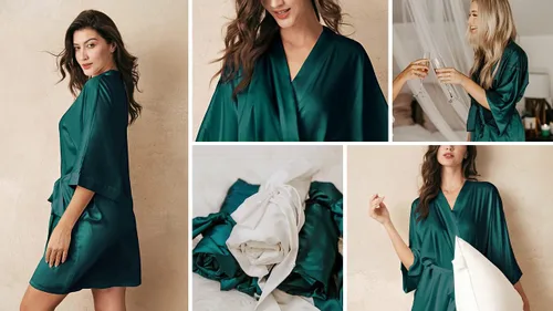 Miniatura 5 de AW BRIDAL - Bata estilo kimono de satén para mujer