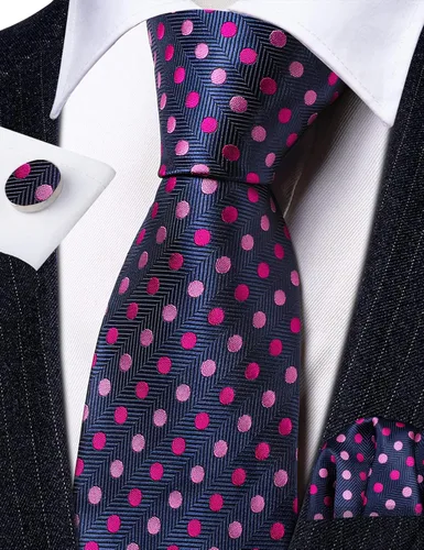 Miniatura 7 de Barry.Wang Corbatas de seda para hombre, diseño de lunares, gemelos cuadrados de bolsillo, gemelos para negocios, boda