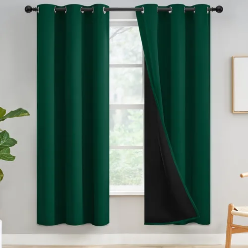 Miniatura 78 de Yakamok Cortinas negras, cortinas de ventana con aislamiento térmico y eficiencia energética para dormitorio, cortinas opacas completas y cortinas