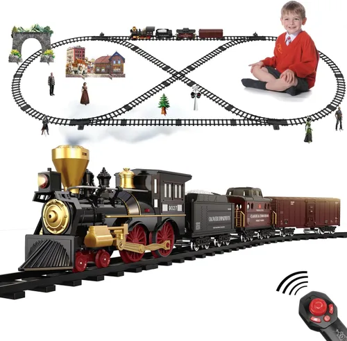 Juego de Tren para Niños - Tren Eléctrico con Control Remoto, Pista de Tren Alrededor del Árbol de Navidad, Kits de Ferrocarril con Locomotora de