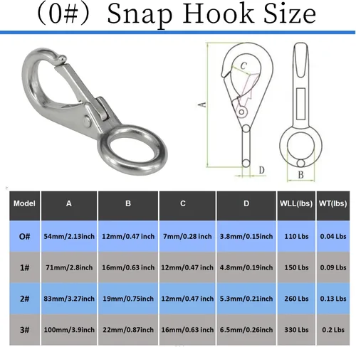 Miniatura 4 de Stainless Steel 316 Spring Snap Hook – Fixed Eye Clip for Boat, Flag Pole, Keychain, Car Keys Rustproof Snap Shackle with High-Strength Locking