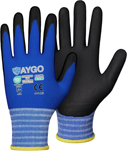Miniatura 9 de KAYGO Guantes de Trabajo de Seguridad con Revestimiento de Nitrilo MicroFoam, 3 Pares KG18NB, Guante de Punto Sin Costuras de Nylon con Dedos Gris