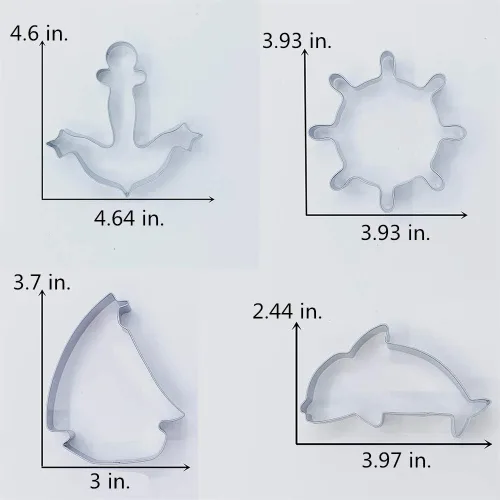 Miniatura 5 de LILIAO Juego de 4 cortadores de galletas náuticas - Cortadores de fondant de galletas de ancla, velero, timón y delfín, acero inoxidable