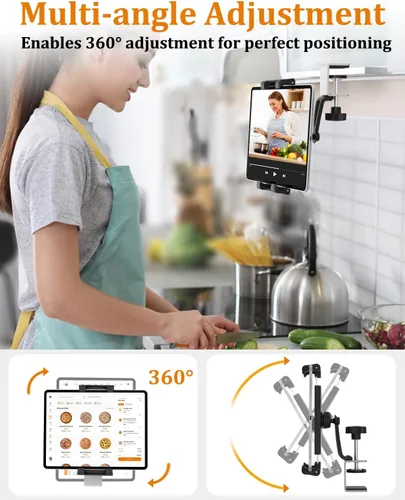 Miniatura 2 de Soporte para tablet debajo del gabinete, soporte para tableta de cocina con base de abrazadera de metal Sdurdy, soporte para tableta de escritorio