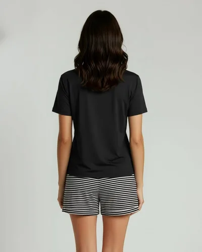 Miniatura 6 de Real Essentials Paquete de 2 Conjunto de pijama corto de manga corta para mujer - Ropa de dormir cómoda, ligera y suave para descansar