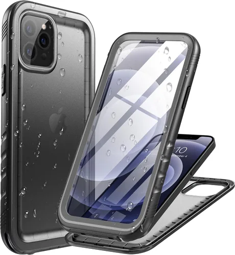 Cozycase Funda Compatible con iPhone 12 Pro Max Funda Impermeable, Protector de Pantalla Integrado, Funda Protectora de Cuerpo Completo, Funda Negro