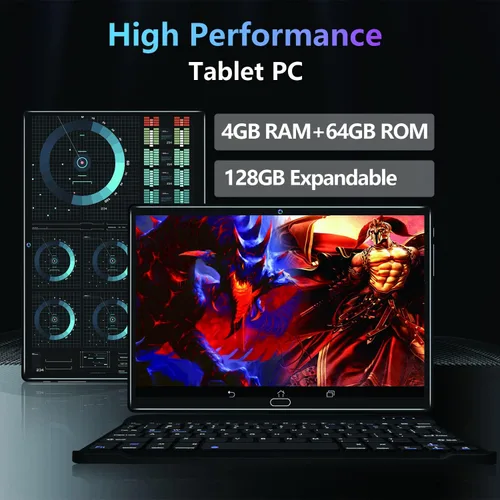 Miniatura 5 de Tableta Android 13 de 10 pulgadas, tableta 2 en 1 con 4+64/512 GB de almacenamiento Octa-Core, compatible con tarjeta SIM dual 4G con teclado