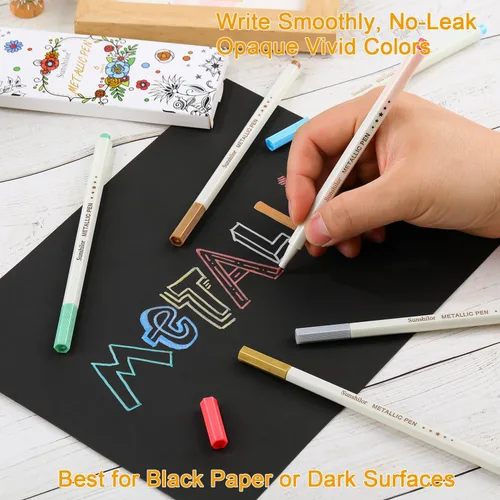 Miniatura 4 de Sunshilor Marcadores metálicos de punta fina para papel negro, pintura roca, huevo de Pascua, calabaza de Halloween, fabricación de tarjetas, metal