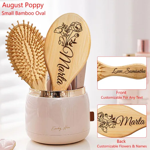 Miniatura 2 de Cepillo de pelo de madera personalizado para mujeres, cepillo de pelo con nombre personalizado y flor de nacimiento, regalos para mamá, esposa
