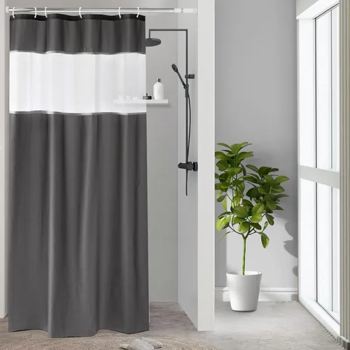 Miniatura 17 de UFRIDAY - Cortina de ducha de tela moderna en negro y blanco, 48 x 72 pulgadas, cortina de ducha de tela para baño y bañeras, lavable a máquina