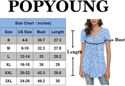 Miniatura 4 de POPYOUNG Women's Casual Short Sleeve Button Tunic Tops Loose Shirts with leggings