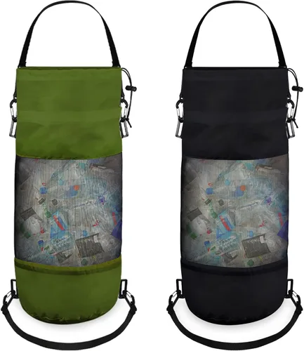 Paquete de 2 accesorios portátiles para barcos, bolsas de basura de malla, contenedor de basura para barco, kayak, cámper, pesca, cabina, Negro