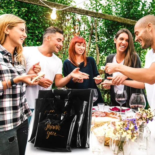 Miniatura 5 de Teling 200 piezas de bolsas de agradecimiento con asas al por mayor, bolsas de mercancía con texto "Thank You" (Agradecimiento) en 3 tamaños, Negro