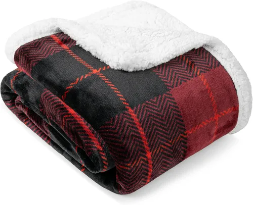 Miniatura 16 de PAVILIA Premium Manta de vellón sherpa a cuadros súper suave, acogedora, afelpada, microfibra ligera, reversible para sofá y cama, para todas
