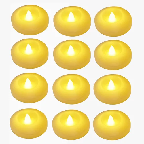 Velas flotantes LED de más de 120 horas para centros de mesa, paquete de 12 velas de té parpadeantes blancas cálidas que funcionan con pilas, Blanco