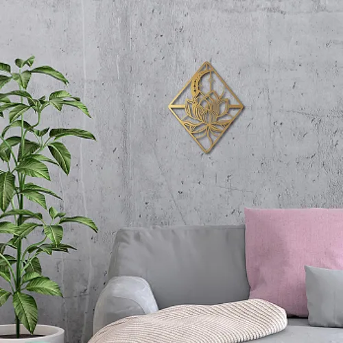 Miniatura 5 de CREATCABIN Arte de pared de loto de metal con diseño de luna y flores, adornos negros, letreros para decoración de pared, escultura colgante