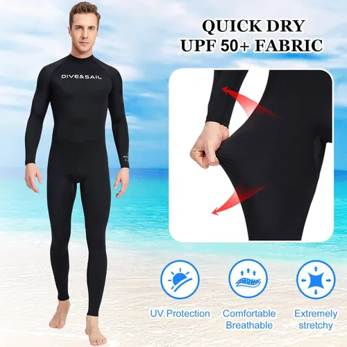 Miniatura 3 de Aivtalk Traje de buceo de cuerpo completo para hombre, manga larga, cremallera trasera, traje de neopreno con protección solar UV, refrescante, a