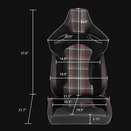 Miniatura 5 de IKON MOTORSPORTS, Asiento universal de carreras PU + cuero de carbono + gamuza, con deslizadores dobles, asiento deportivo reclinable negro