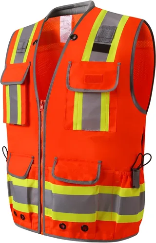 Surveyor Safety Vest Reflective for Men,Class 2 Heavy Duty Safety Vests Reflective with Pockets and Zipper