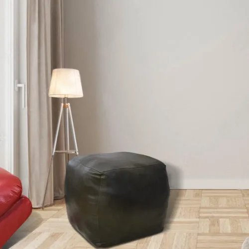 Miniatura 16 de Rugsotic Carpets Puf de cuero de cabra redondo hecho a mano ecológico negro – Puf de forma redonda, 14.0 in x 14.0 in x 14.0 in x 14.0 in, liso