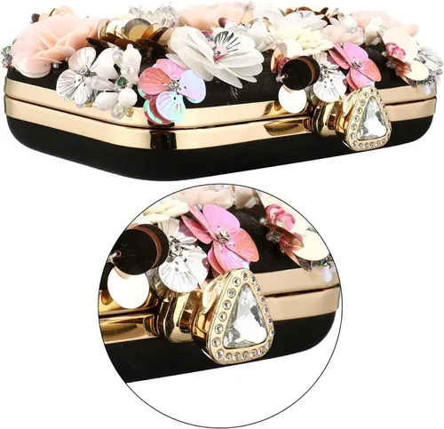 Miniatura 2 de Rkrouco Bolso de mano floral para mujer, bolso de mano de flores coloridas con diamantes de imitación de metal