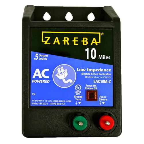 Zareba EAC10M-Z Cargador eléctrico para cerca de baja impedancia con alimentación de CA de 10 millas - Cargador eléctrico enchufable para cerca de