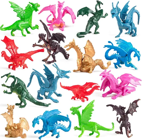 Miniatura 10 de Bedwina Figuras de juguete de mini dragón, paquete de 12 figuras de dragón de goma de plástico de 2 pulgadas en varios colores y estilos, juguetes