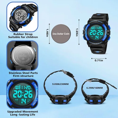 Miniatura 5 de Reloj analógico para niños reloj para niños de 6 a 15 años reloj digital para deportes al aire libre multifuncional con cronógrafo LED 50 M