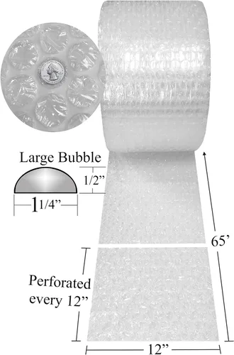 Miniatura 2 de Embalaje protector de burbujas grande de 1/2 pulgada (12 pulgadas de ancho x 65 pies de largo), rollo de burbujas para embalaje, almacenamiento