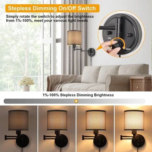 Miniatura 4 de GOODATE Apliques de pared regulables, lámpara de pared con brazo oscilante, juego de dos apliques de pared, lámpara de pared enchufable, juego de 2
