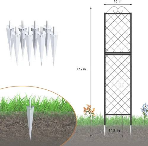 Miniatura 4 de Zhongma Paquete de 2 enrejados de metal para jardín para plantas trepadoras, valla de metal de 77.2 pulgadas de alto, soporte de enrejado