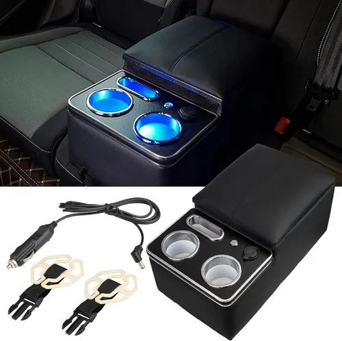 Caja de Almacenamiento de Reposabrazos Mejorada con Portavasos y Soporte para Teléfono para Automóvil y Camioneta y Camión Piso Cabina Asiento