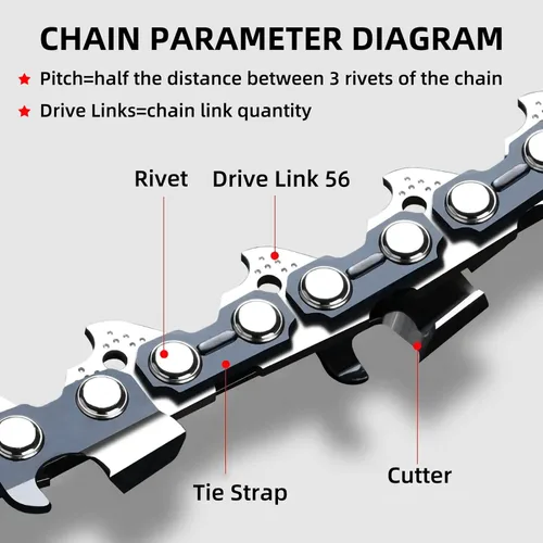 Miniatura 4 de Paquete de 2 cadenas de motosierra de 16 pulgadas, 56 eslabones de transmisión de calibre de 0.050 pulgadas, paso de 3/8 pulgadas, cadena