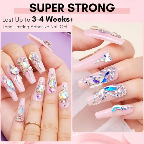 Miniatura 3 de Makartt Pegamento en gel para strass de uñas - 60ML Pegamento en gel súper fuerte para strass, decoraciones de encanto de arte 3D, gemas brillantes