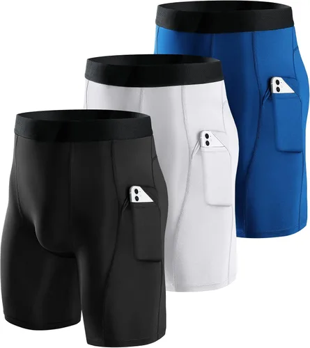 Niksa Pantalones cortos de compresión para hombre, paquete de 3 unidades, ropa interior de compresión para hombre, pantalones cortos deportivos con