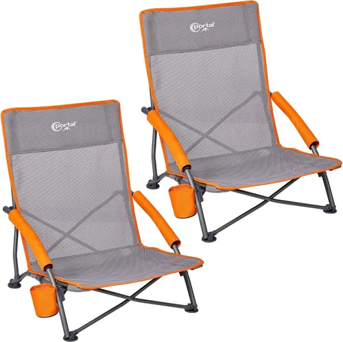 PORTAL Sillas de Playa para Adultos, Camping, Bajas, Ligeras, Portátiles con Soporte para Tazas, Respaldo de Malla, Bolsa de Transporte para Arena,