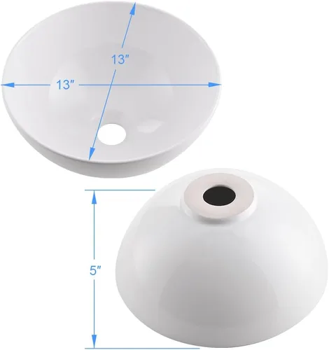 Miniatura 6 de Fregadero redondo de baño de 13 x 13 pulgadas, fregadero pequeño sobre mostrador, lavabo de porcelana blanca de cerámica