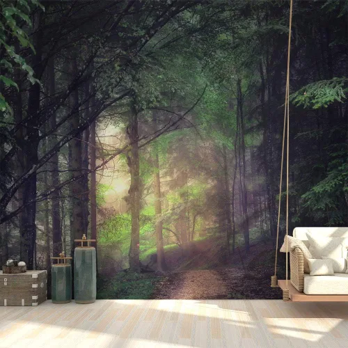 Miniatura 17 de SIGNFORD Papel tapiz autoadhesivo para despegar y pegar, papel tapiz de bosque brumoso a la luz del sol, calcomanías adhesivas de construcción de 66