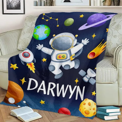 Miniatura 2 de Manta de bebé personalizada con nombre personalizado de astronauta para niños y niñas, manta de bebé personalizada con nombre para bebés, recién