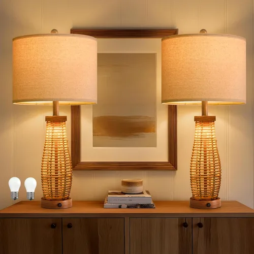 Miniatura 11 de OYEARS Lámparas de mesa de 22.5" para sala de estar, juego de 2 lámparas boho para dormitorios, lámpara de mesita de noche para veladores, lámpara
