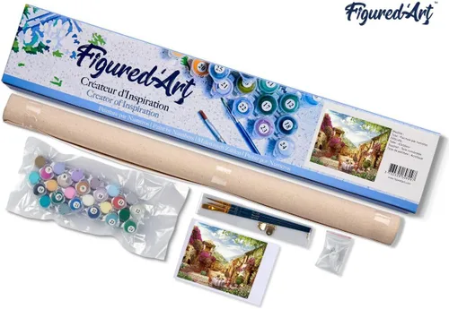 Miniatura 5 de Figured'Art Pintura por números para adultos Desayuno en un pueblo mediterráneo 16"x20" - Kit de pintura de arte artesanal lienzo enrollado sin marco