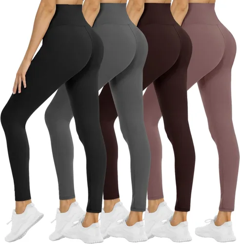 Miniatura 21 de NexiEpoch - Paquete de 4 leggings suaves para mujer, con bolsillos, control de abdomen y cintura alta, pantalones capri para yoga y ejercicio