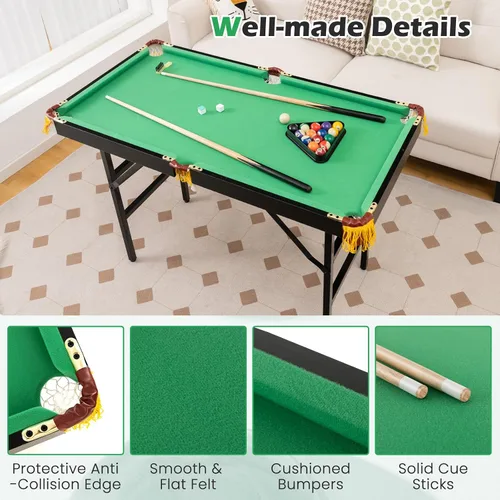 Miniatura 6 de GYMAX Mesa de billar, mesas de billar plegables de 48 pulgadas con bolas, 2 palillos de taco, tizas y cepillo, mini mesa de billar para niños
